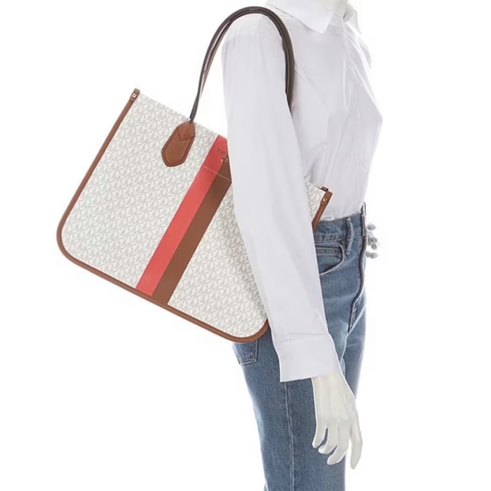 Michael Kors Center Stripe Hiedi Large Tote Dahlia Multi+Wallet - Picture 11 of 12